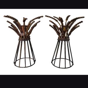 Source Unknown Gold and Black Wheat Sheaf Candle Holders (Pair)